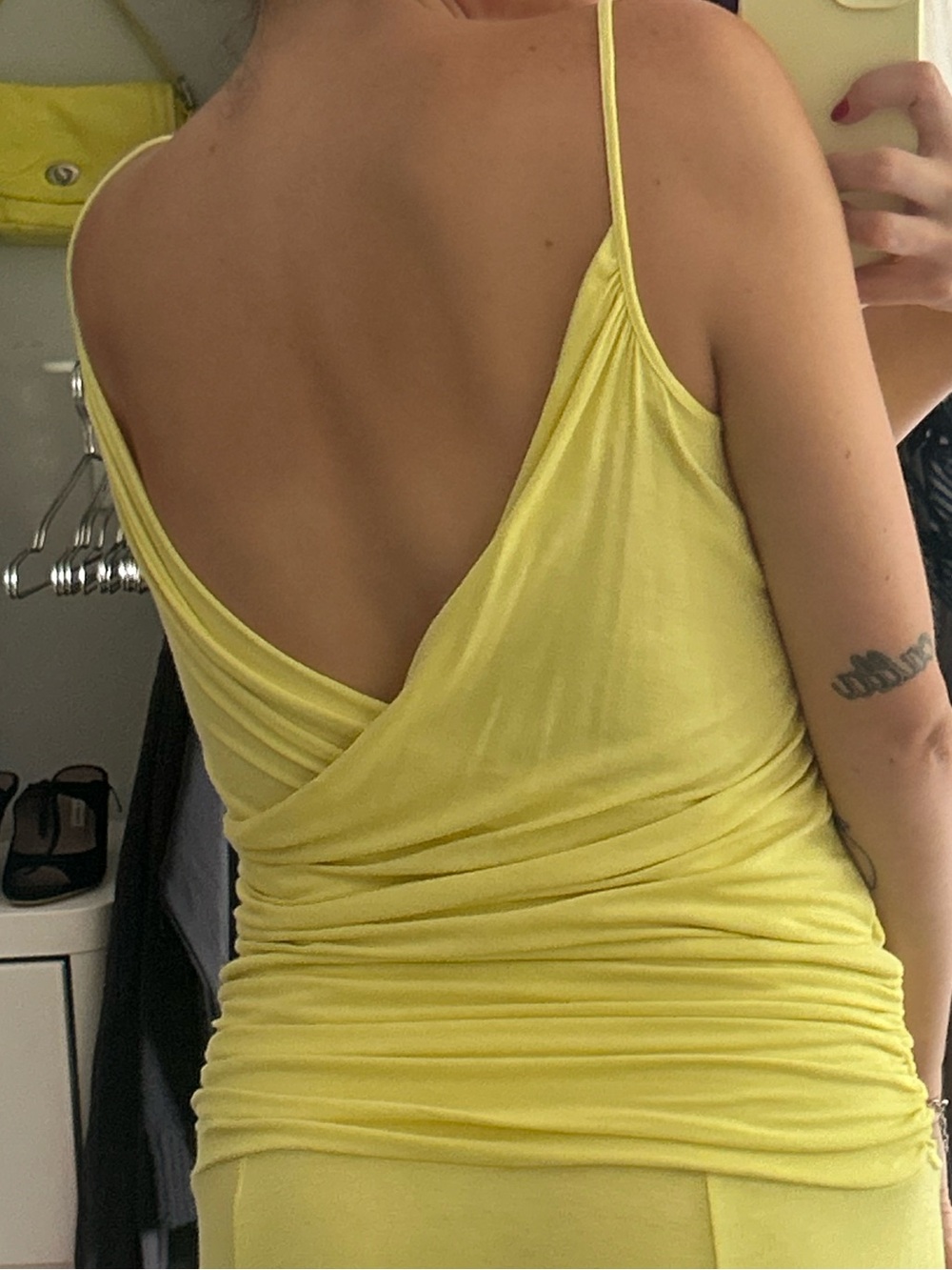 BCBGMaxAzria Lemon-Yellow Wrap Midi Dress - Picture 3 of 6
